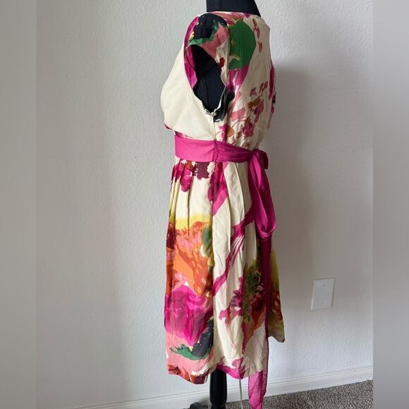 Jonathan Martin Petites Floral Midi Dress 10P Belted V-Neck Cap Sleeve Y2K Fairy - Picture 4 of 7